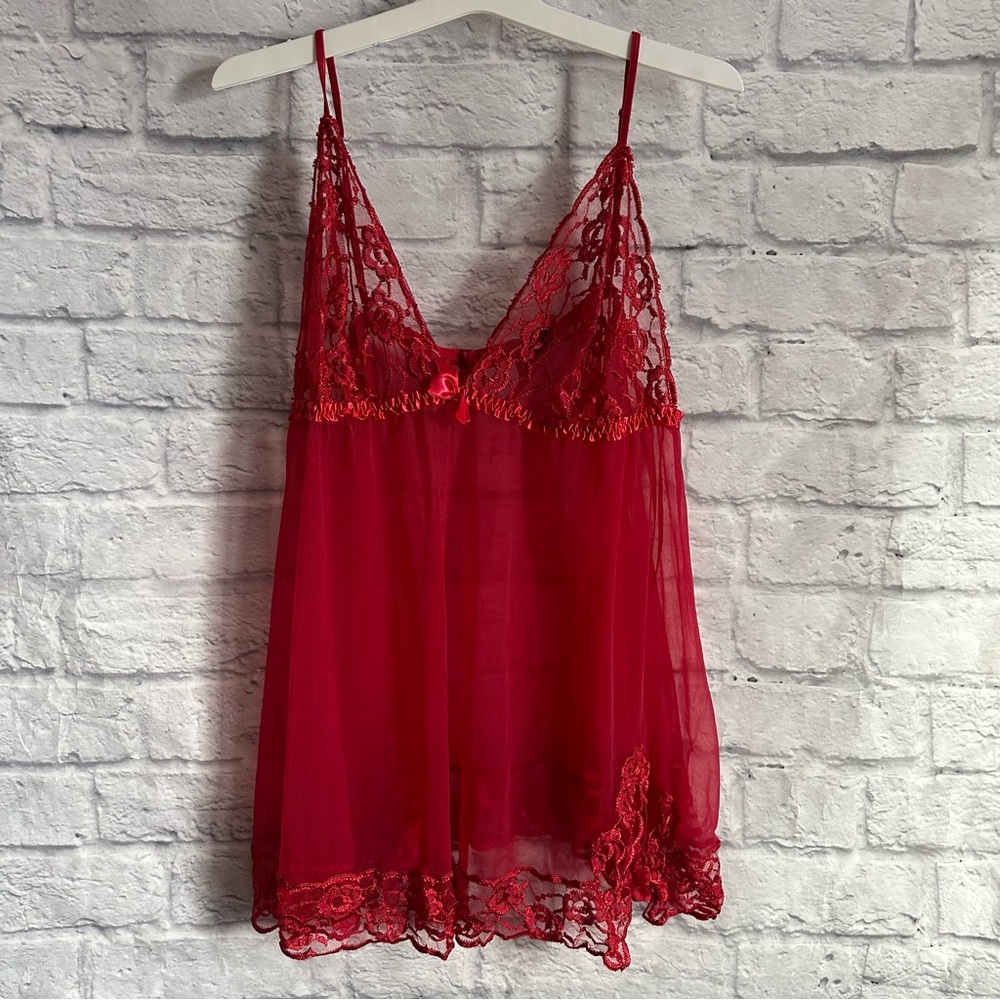 PREOWNED FREDERICKS OF HOLLYWOOD RED LACE BABYDOLL LINGERIE PLUS SIZE 2X